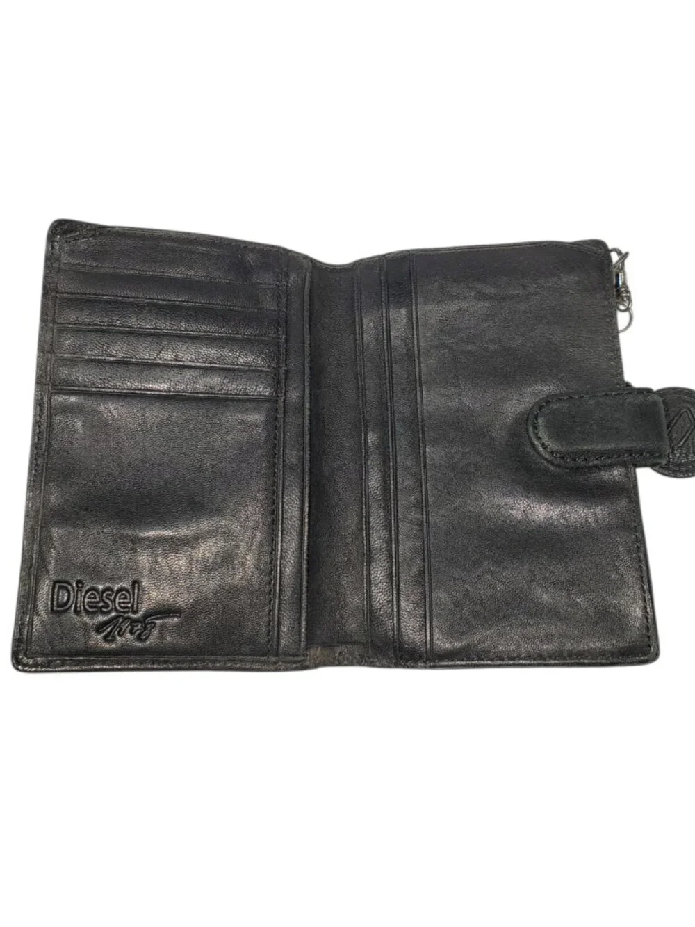 Vintage Y2K Diesel Bi-Fold Wallet w/Charm Black Leather Zipper Magnetic-Snap